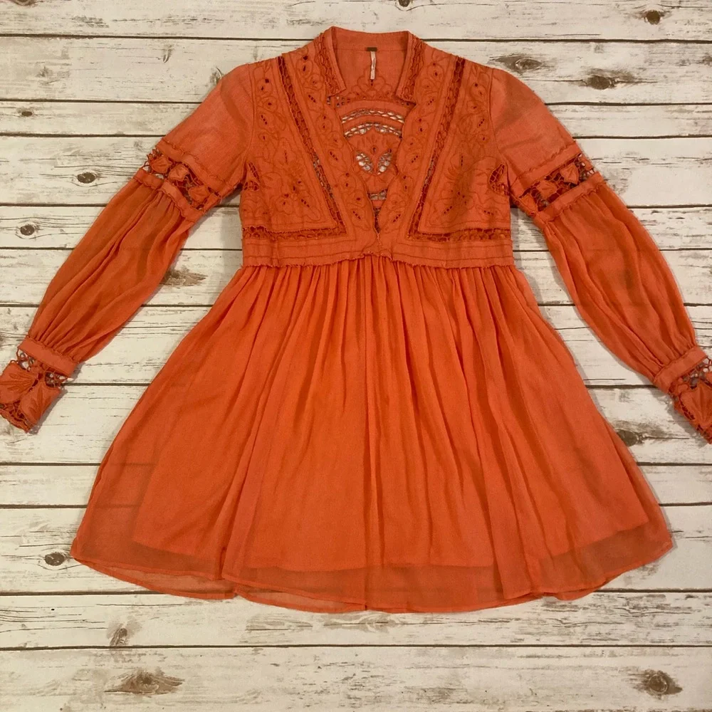 Free People Dreamland Coral Boho Dress 4 - Picture 2 of 16